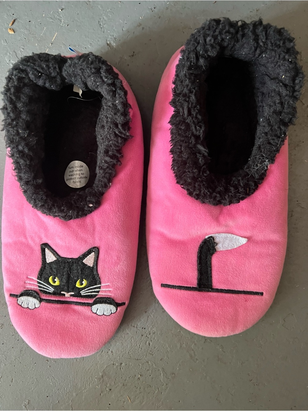 Pink Cat Plush Pet Slippers with Black Fleece Lining